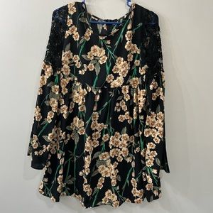 Black Floral dress with crochet sleeve detail